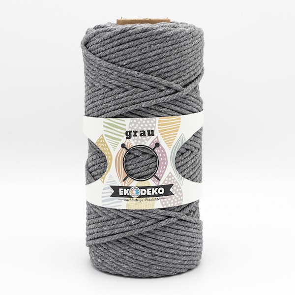 Makramee Garn 3mm, 4mm x 100m Grau