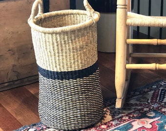 Umbrella Stand Basket | Tall  and Narrow Laundry Hamper | African Woven Laundry Basket | Bolga Basket  | Clothes Hamper | Umbrella Storage