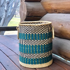 Laundry Basket | Blue + Black Laundry Hamper | African Woven Laundry Basket | Bolga Basket | Woven Basket | Clothes Hamper | XL Storage