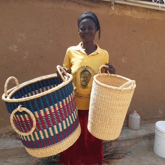 Cesta de lavandería tejida grande, cesta tejida africana, canasta tejida a  mano, cesta de lavandería Bolga natural, -  México