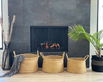 Handwoven Bolga Basket Set | African Laundry Hamper, Storage