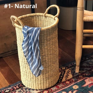 Tall Basket | Narrow Laundry Hamper | Laundry Basket for Small Room | Bolga Basket  | Clothes Hamper | Umbrella Basket