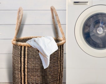 Handwoven Bolga Laundry Basket | Black Stripe, XL Storage Hamper