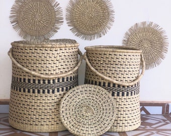 Handwoven African Laundry Basket with Lid | XL Storage Hamper