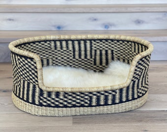 Handwoven Bolga Grass Dog Bed – Natural Woven Pet Basket