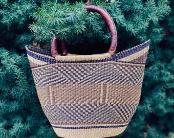 Christmas Basket | Black and Brown Market Basket, Natural Shopping Basket, Sustainable Bag, Handmade in Africa, Gift for Her, Gift for Mom