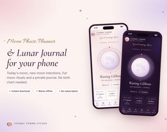 Moon Phase Planner App and Lunar Journal, New Moon Intentions & Full Moon Ritual, Astrology Planner for iPhone and Android Digital Download