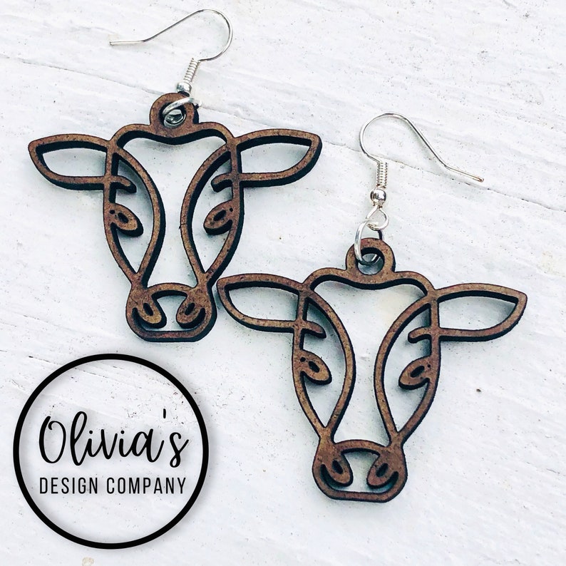 Cow Head Earrings Wooden Earrings Nickel Free Dangle Etsy