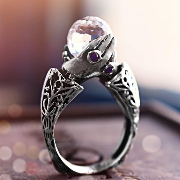 Magischer Kristallkugel Ring, Hexenkugel Ring, Glück sagen Hände halten Kugel Ring, Witchy Ring