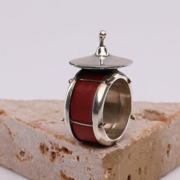 Drum Ring, Sterling Silver Drum Ring, Drummer Gift, Musican Ring, Gift for Drum Lover, Drum Jewelry, Drum Silver