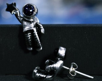 Astronaut earrings, space galaxy spaceman sterling silver studs