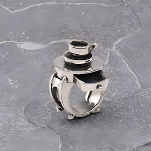 Sterling Silver Coffee Table Ring: Miniature Cup & Plate, Kitchen Lover Gift
