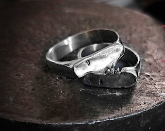 Couple face ring, handmade sterling silver matching rings, set of 2 kissing faces rings