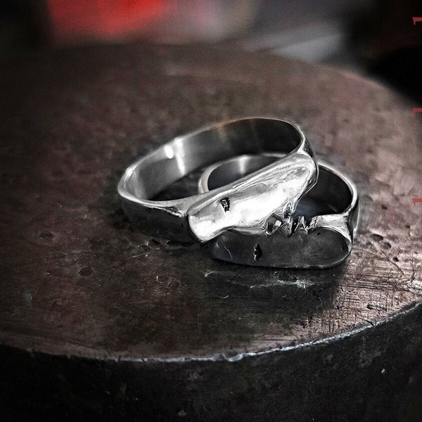 Paar Gesicht Ring, handgemachte Sterling Silber passende Ringe, Set von 2 küssenden Gesichtern Ringe