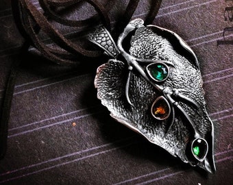 Leaf silver necklace, sterling silver vintage unique leaf pendant, real leaf necklace, natural leaf jewelry