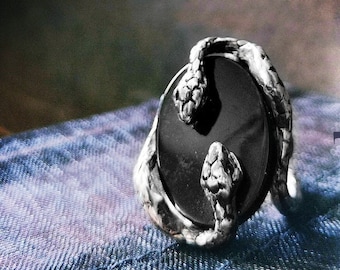 Onyx Snake Ring: Sterling Silver Serpent Ring