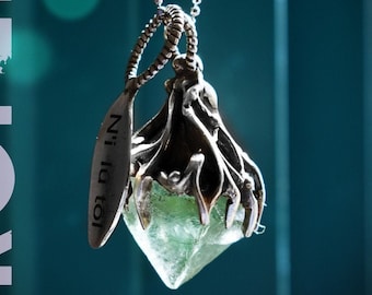 Semi-Raw Fluorite silver necklace, Fluorite statement pendant, Necklace Gemstone Jewelry Blue Fluorite