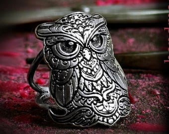 Handmade 925 Sterling Silver Owl Ring: Wild Signet Ring