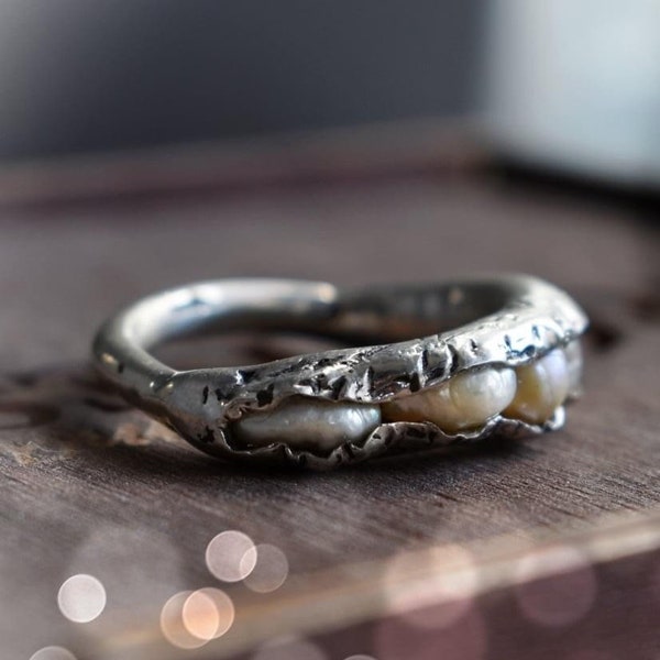 Raw Pearl Ring, Stacking raw pearl gemstones band