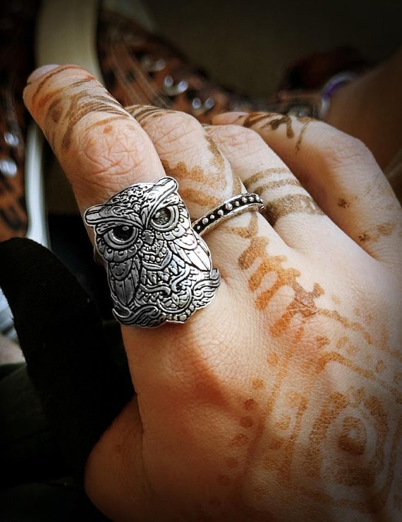 ハンドメイド925スターリングシルバーのフクロウリング：ワイルド
