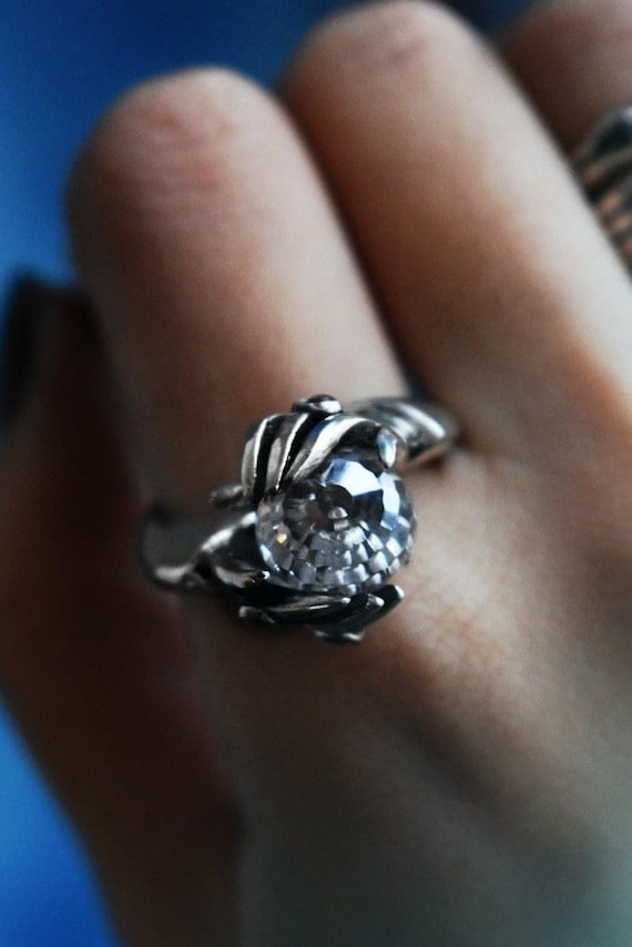 Magical crystal ball ring witch ball ring fortune tell hands holding ball ring witchy ring