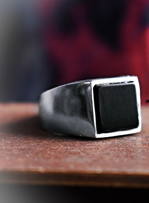 Mens Onyx Ring in Sterling Silver Square Onyx Ring Etsy