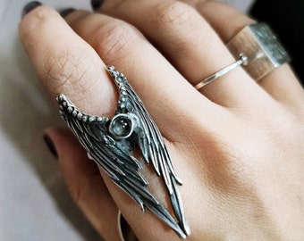 Angel big open wings ring, wing embossment ring