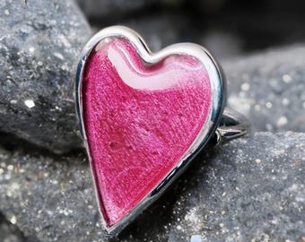 Red Gemstone Heart Ring: Sterling Silver Stacking Love Ring