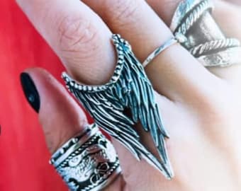 Sterling Silber Engel Flügel Ring, Einzigartige Moderne Schmuck