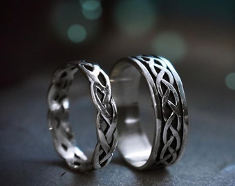 2 Celtic His and Her wedding rings, celtic bands set, couple sterling rings, matching couple bands