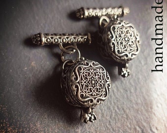 Pomegranate cufflings in sterling silver, vintage handmade Armenian cufflings, silver cuff links, gift for Armenian men