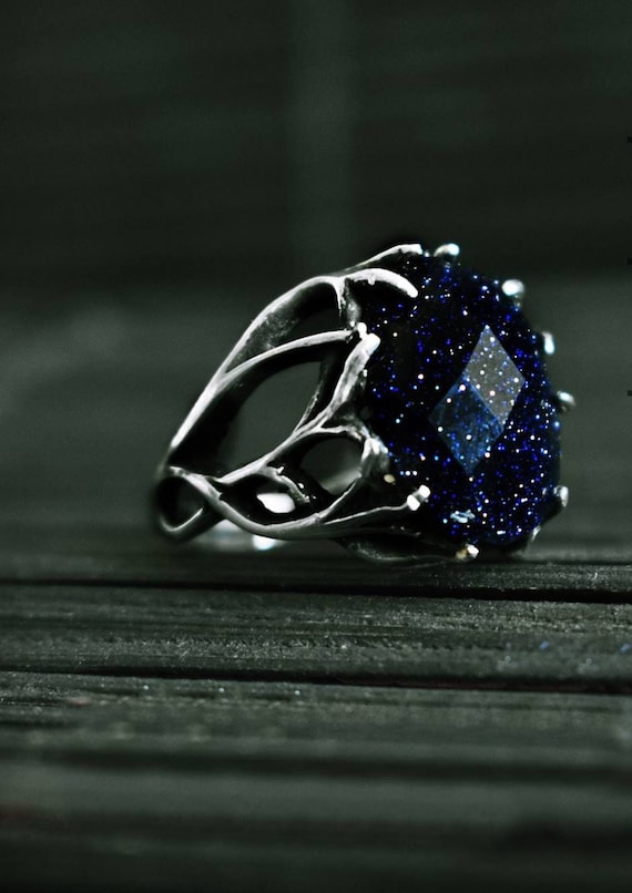 Goldstone ring in Sterling Silver, blue sandstone