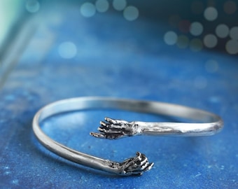 Sterling Silver Hugging Hands Bangle: Embrace Cuff Bracelet