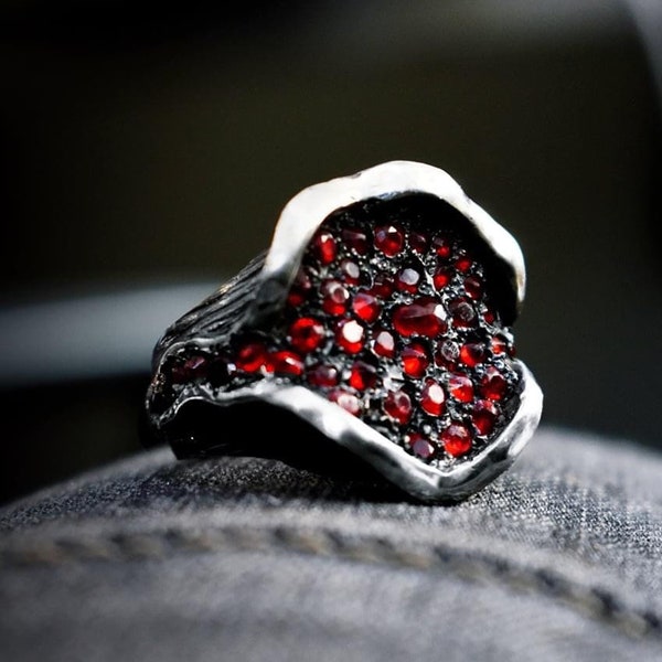 Open granada Armenian Ring, S zircons unique ring, abundance jewelry Gift, Armenia symbol jewelry