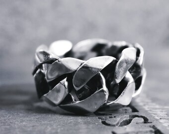 Chain ring, cuban link ring, Curb chain 925 sterling silver men ring