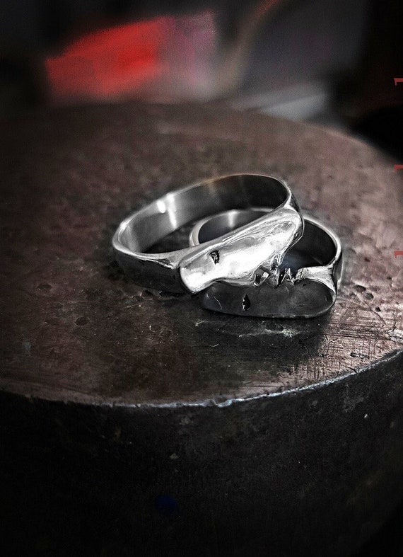 Couple Face Ring, Handmade Sterling Silver Matching Rings, Set of 