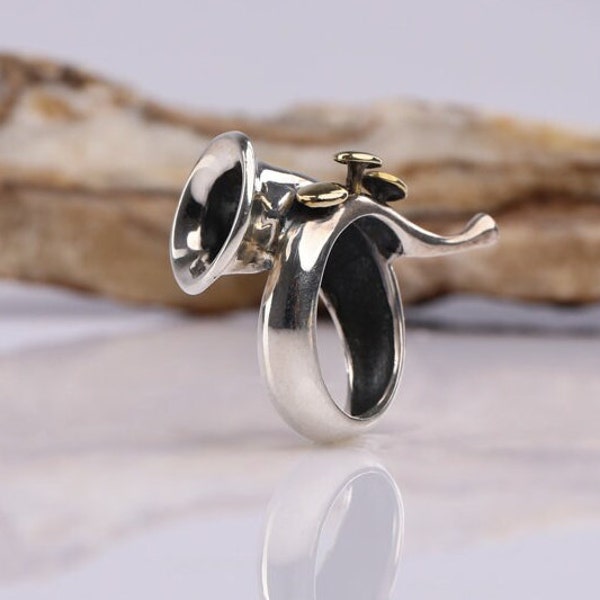 French Horn Gift, Horn Silver Jewelry,  Sterling Silver Ring for Music Lovers, Musican Gift