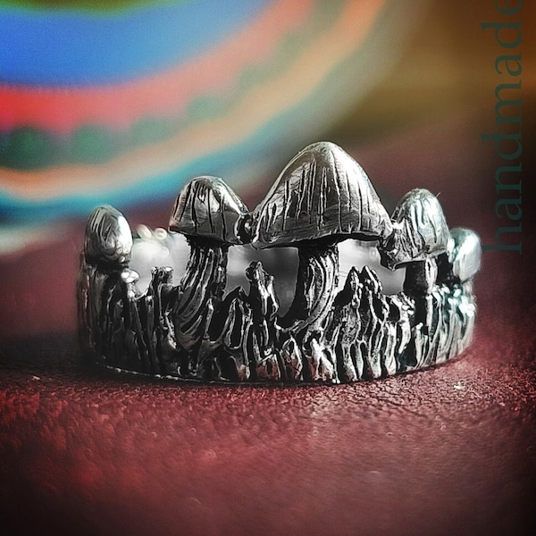 •SHIITAKE MUSHROOM BRANCH• adjustable recycled silver ring