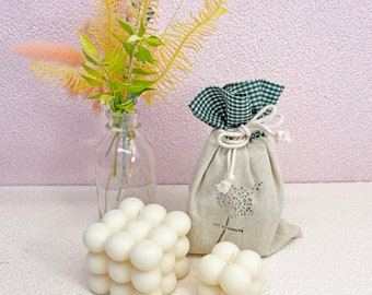 Gift Set_Large & Small Bubble Soy BeesWax Candle + 100% Cotton Bag,Yarn Ball, Aesthetic Candle, Winter Candle, Holiday Gift Candle