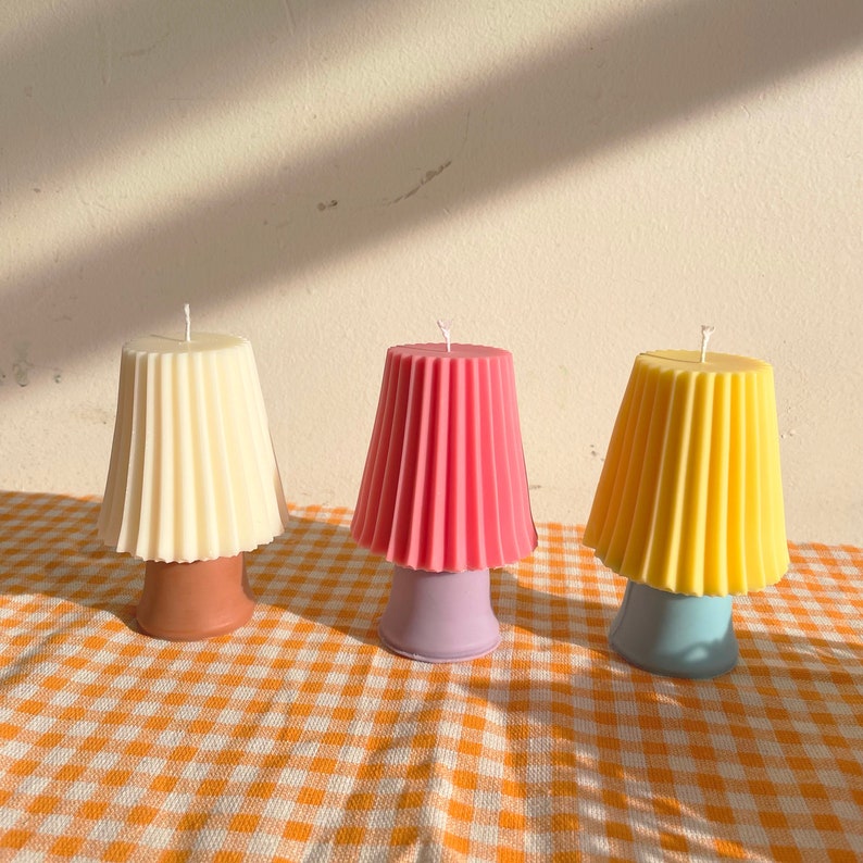 Mid Century Lamp Soy Wax Candle, Lamp Candle, Vivid Colored Candle, Vegan Candle, Mushroom Lamp Candle, 80's, Modern Candle, Home Decor image 1