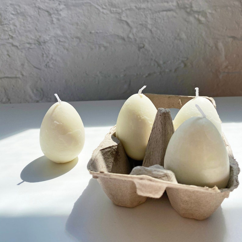 Vegan Egg Candles, Set of 4 Egg Shaped Candles, 100% Pure Essential oil Candles, Pillar candle, Fresh Egg Candles, Easter Candles image 1