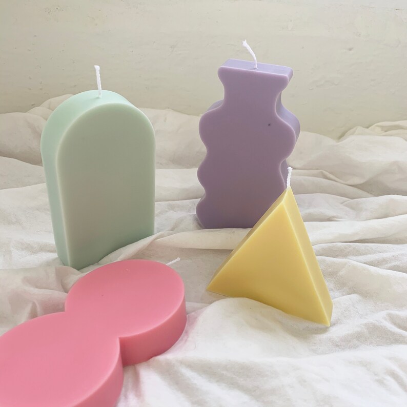 Part2 / Abstract Pastel Color Shape Soy Wax Candles, Pillar Candle, Unique Candle, Circle candle, Triangle Candle, Flower Vase Candle image 1