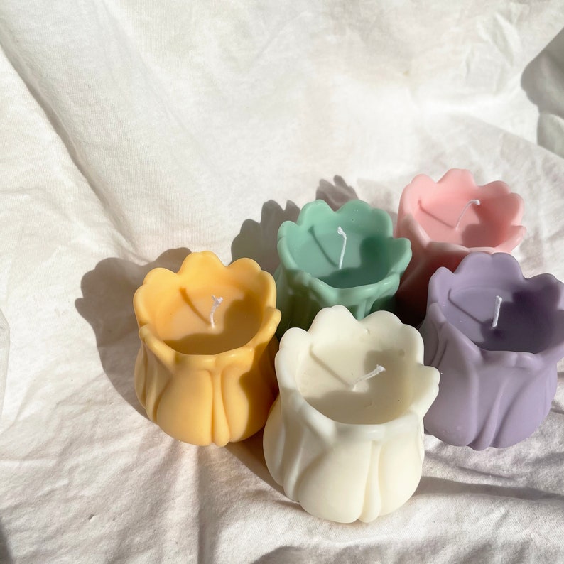 Tulip Pillar Soy Wax Candle Flower Shaped Candles Custom Etsy