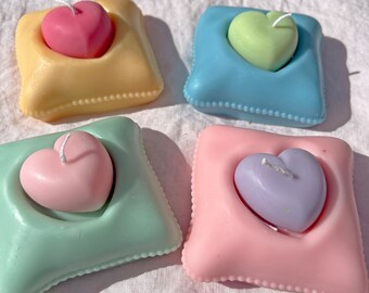 Heart Cushion shaped Candle, Kawaii Candle, Yumekawaii, Y2K, Coquette, Pastel Color, Aesthetic Candle, Pink Heart, Anime