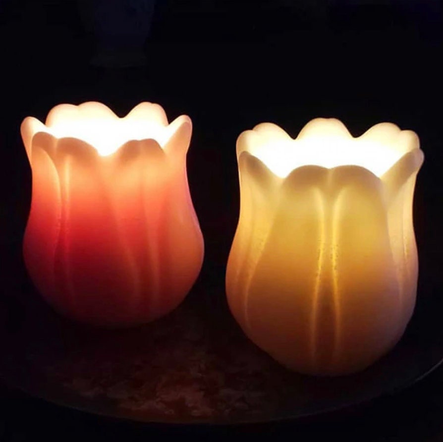 Tulip Pillar Soy Wax Candle Flower Shaped Candles Custom Etsy