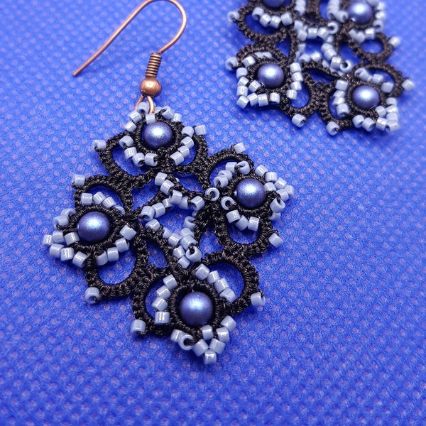 Tatting (Occhi) Earrings with Fine Glass Pearls and Seed Beads - Handmade Accesories - Gift for Her