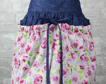 Harvest Apron with Deep Pockets for Gardening, Egg Gathering and Vegetable Picking - Parisian Roses - Premium Handmade Harvesting Apron