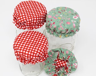 Set of 4 Reversible Washable Cotton Fabric Mason Jar Covers | Baking Proofing Dough Bread Kombucha Sourdough | Natural Starter Cloth Cover