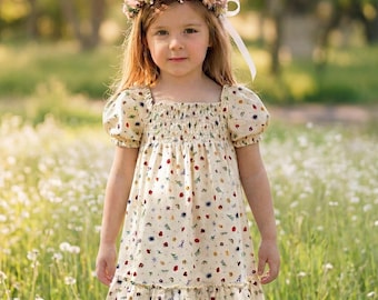 Princess Floral Girl Dress | Flower Girl Dress | First Birthday Party Dress | Puff Sleeve Melody Handmade Dress
