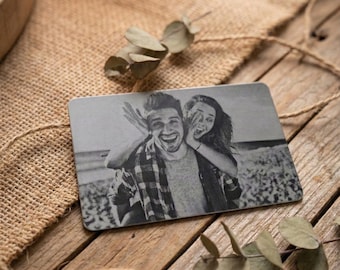 Engraved Photo Wallet Insert – Personalized Metal Picture Card & Custom Love Note - Unique Anniversary, Birthday, Wedding Gift for Him Her
